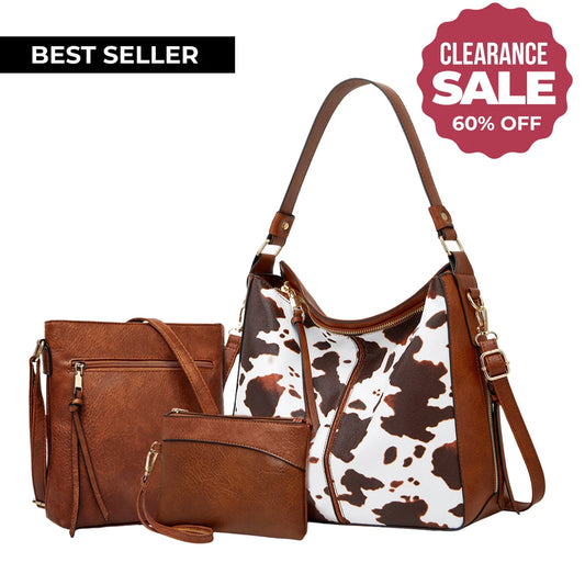 Luxuriöses Leder 3-teiliges Hobo-Taschen-Set mit gedrucktem Muster