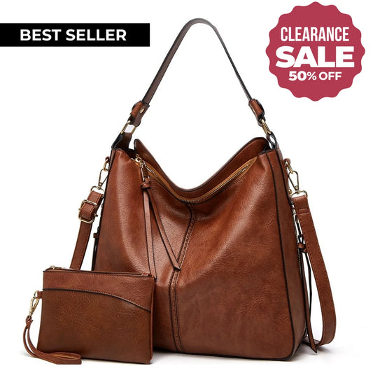 Luxuriöse Leder-Hobo-Tasche mit Diebstahlschutz + Kostenlose Pouch-Geldbörse