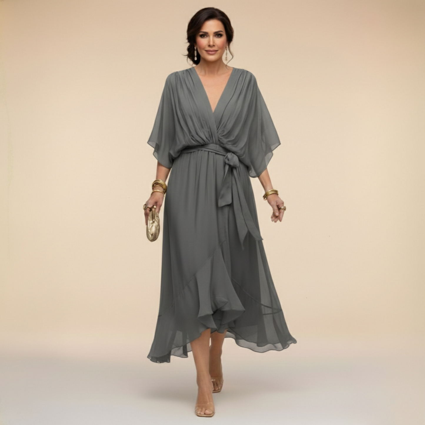 Marta | Chiffonkleid Mit V-Ausschnitt