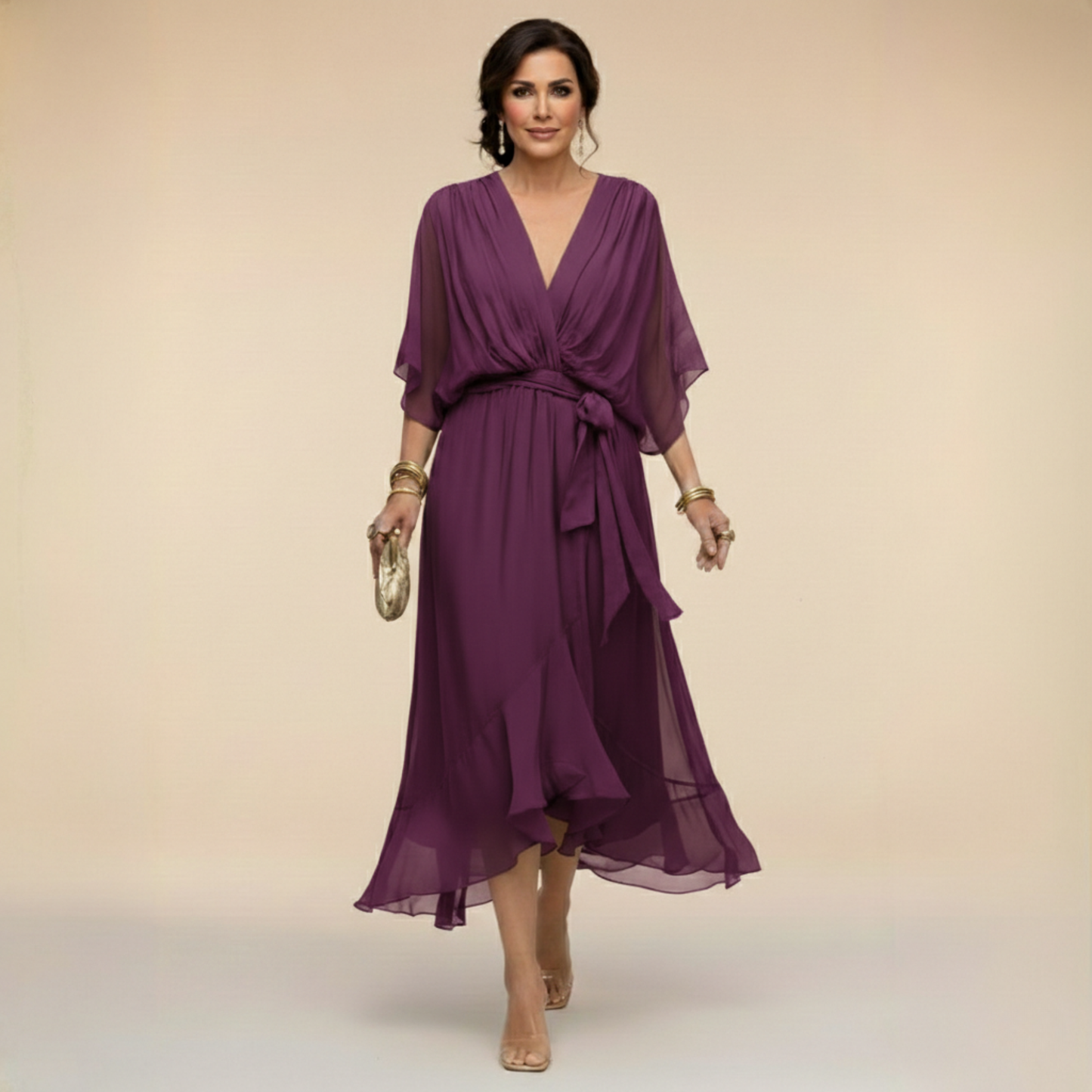 Marta | Chiffonkleid Mit V-Ausschnitt